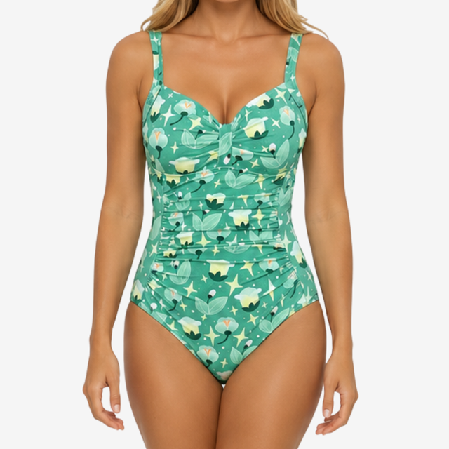 NOMU | Women's Floral One Piece Swimsuit – Ruched Tummy Control Slim Fit Swimwear