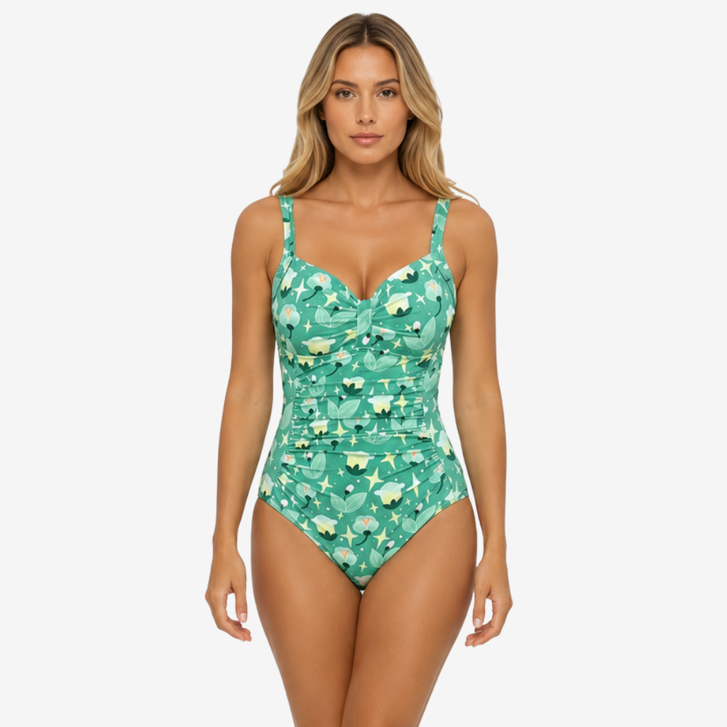 NOMU | Women's Floral One Piece Swimsuit – Ruched Tummy Control Slim Fit Swimwear