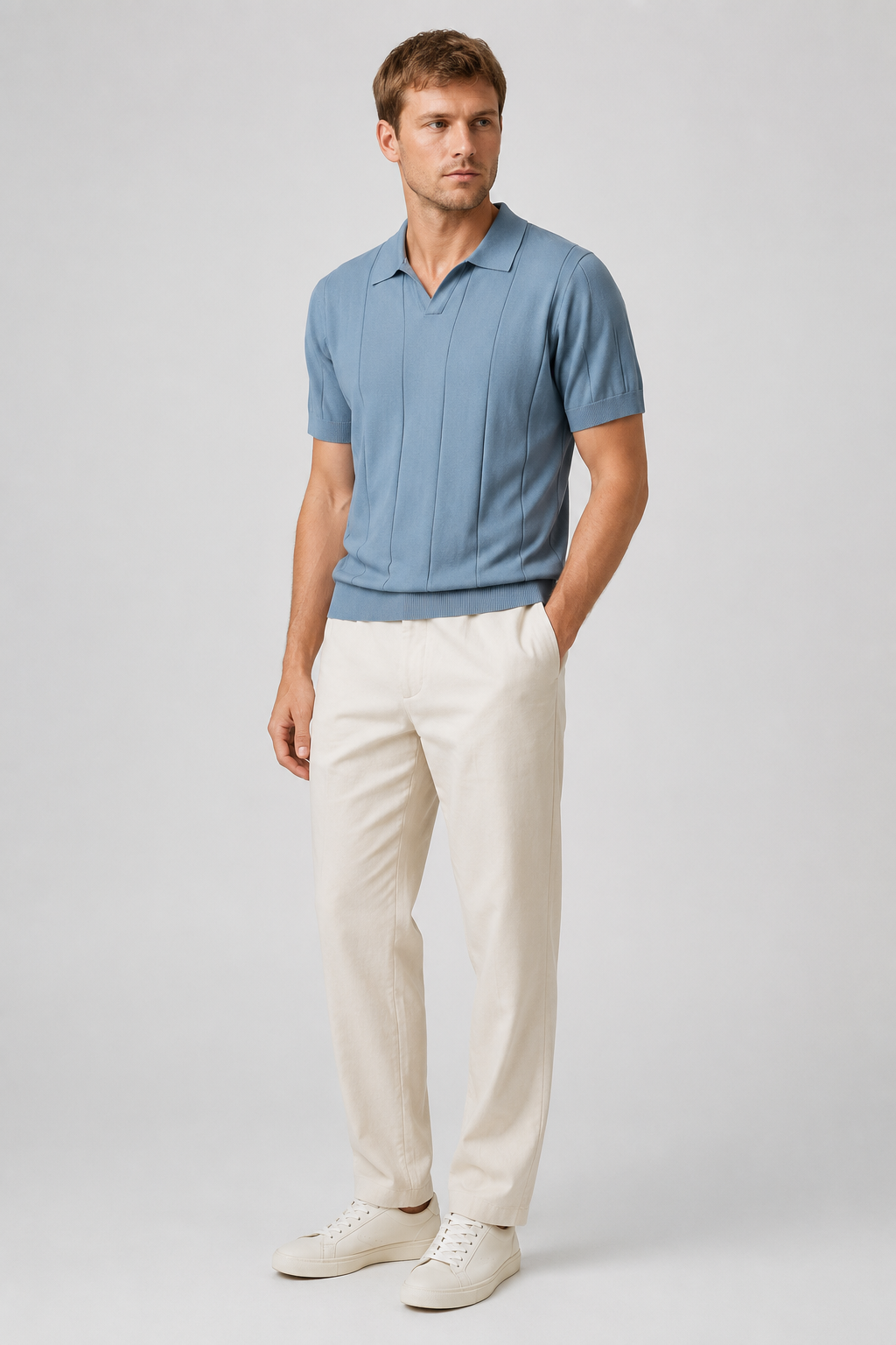 NOMU | Men's Knit Polo Shirt – Vertical Ribbed Casual Design