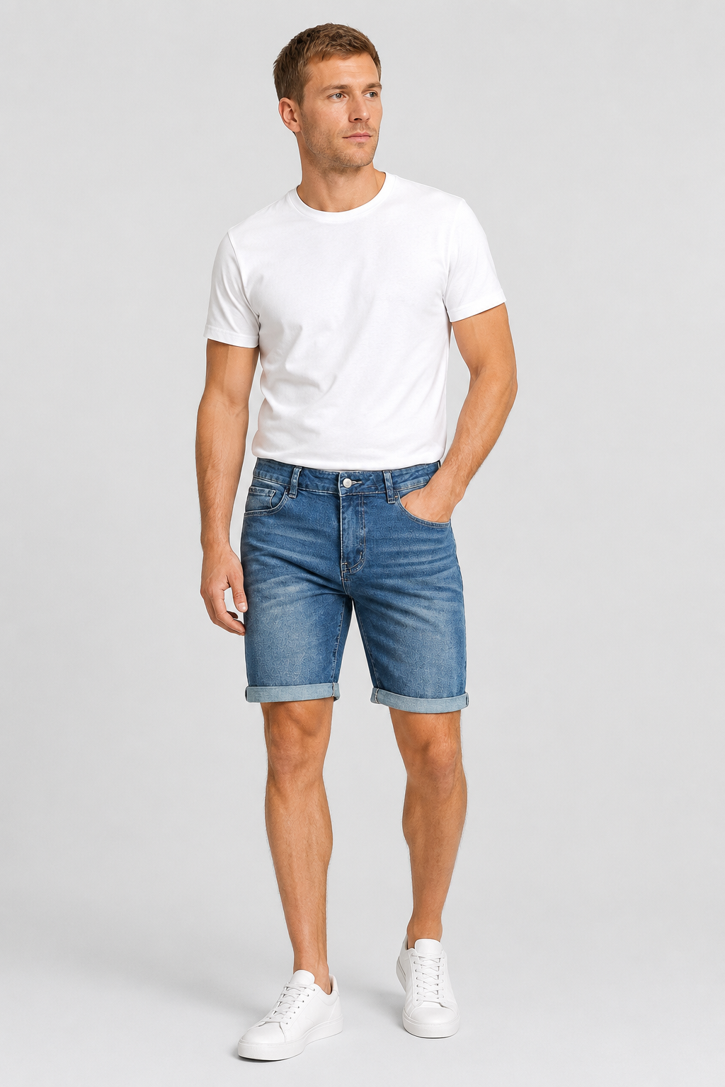 NOMU | Men's Slim Fit Denim Shorts – Casual Rolled Hem Stretch Jean Shorts