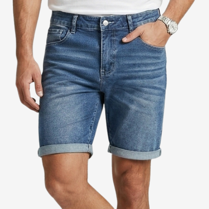 NOMU | Men's Slim Fit Denim Shorts – Casual Rolled Hem Stretch Jean Shorts