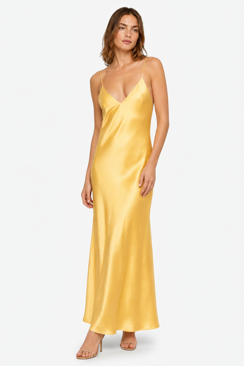 NOMU | Women's Satin Slip Maxi Dress – Elegant Spaghetti Strap Evening Dress