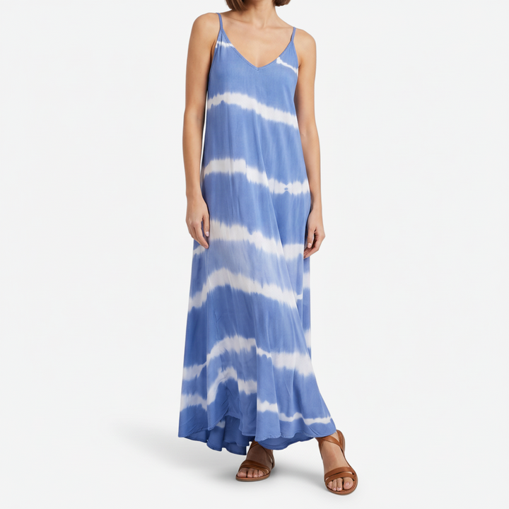 NOMU | Women's Tie Dye Maxi Dress – Spaghetti Strap V Neck Relaxed Fit Design