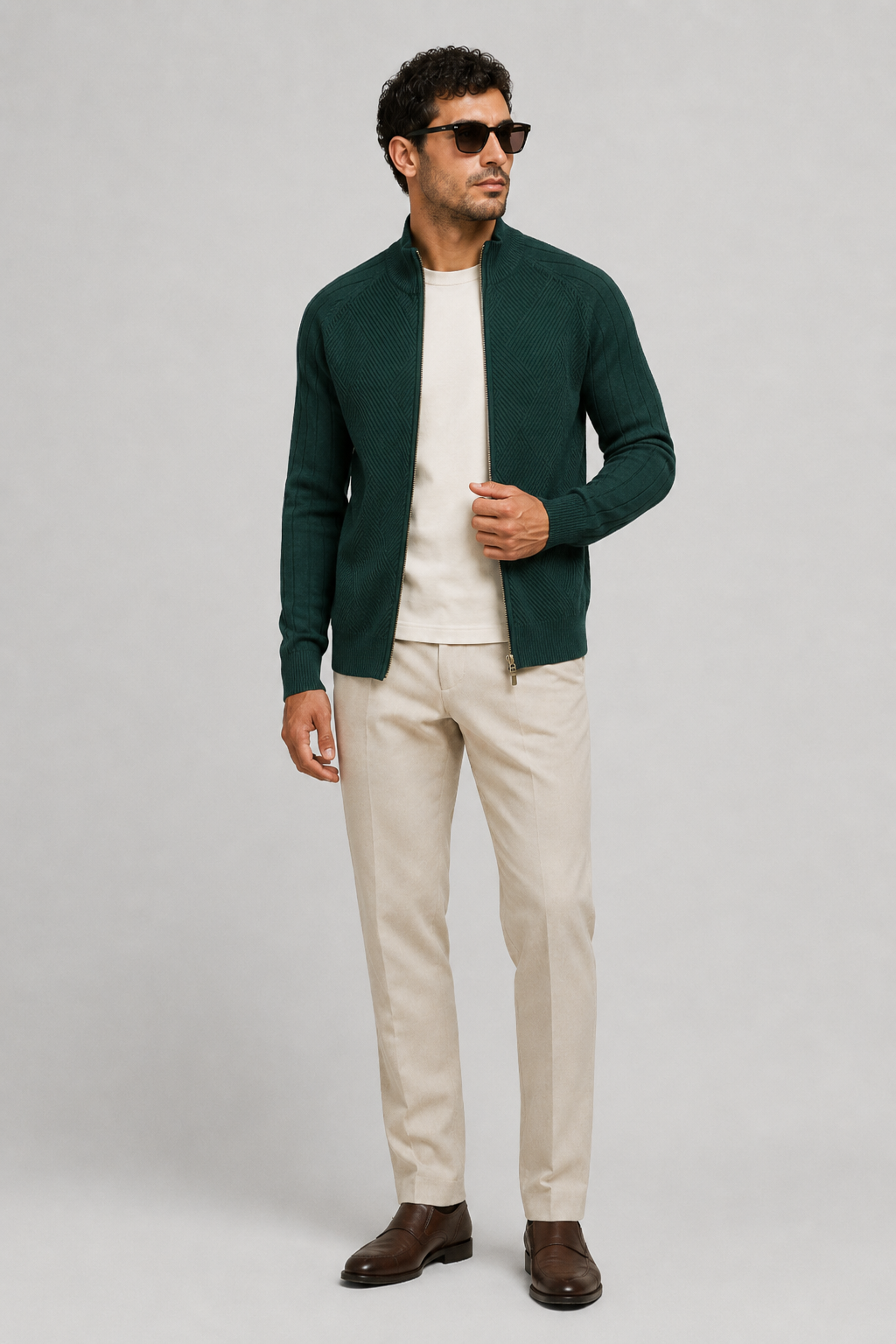 NOMU | Men's Zip-Up Knit Sweater Jacket – Textured Stand Collar Cardigan