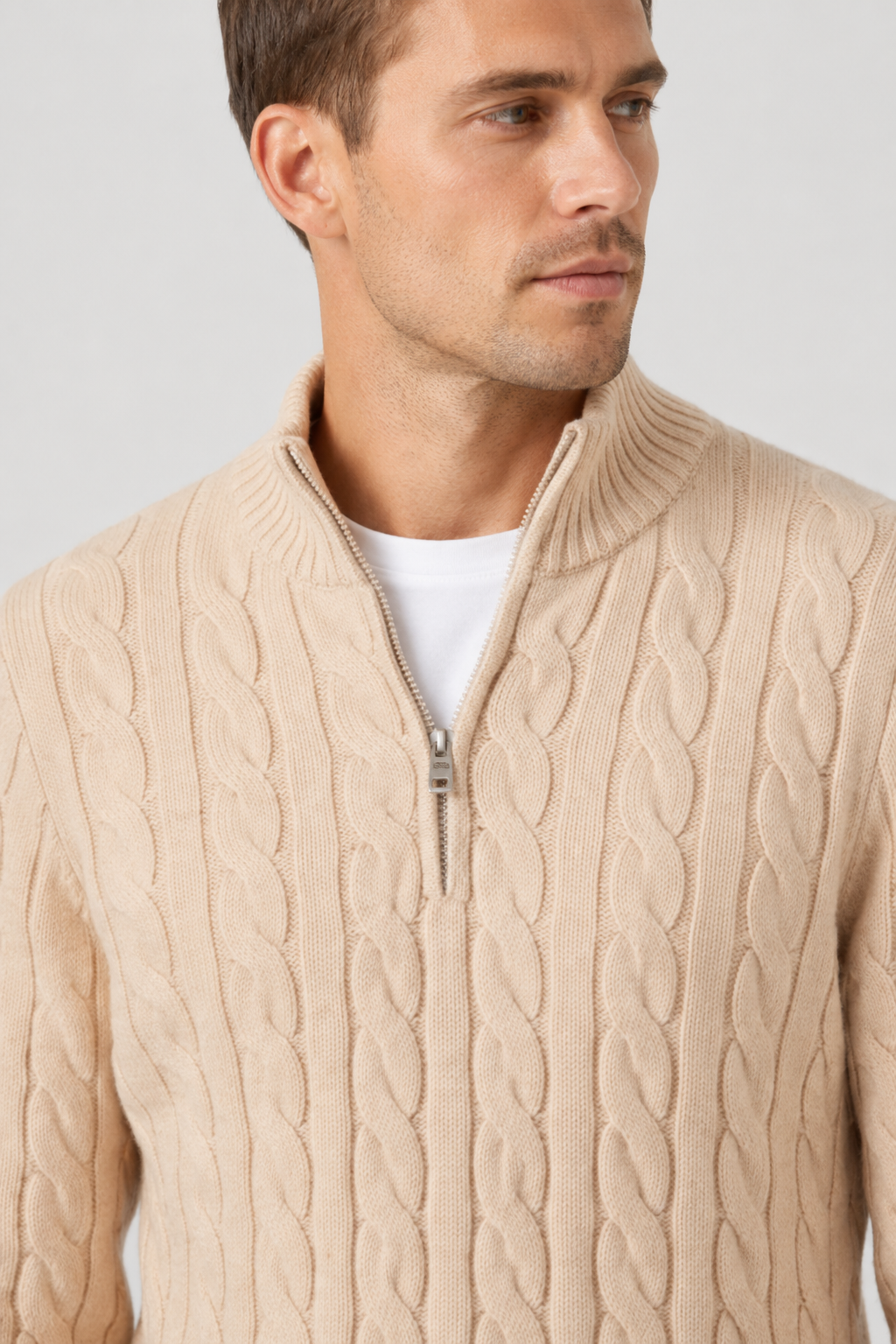 NOMU | Men's Cable Knit Quarter Zip Sweater – Classic Ribbed Pullover