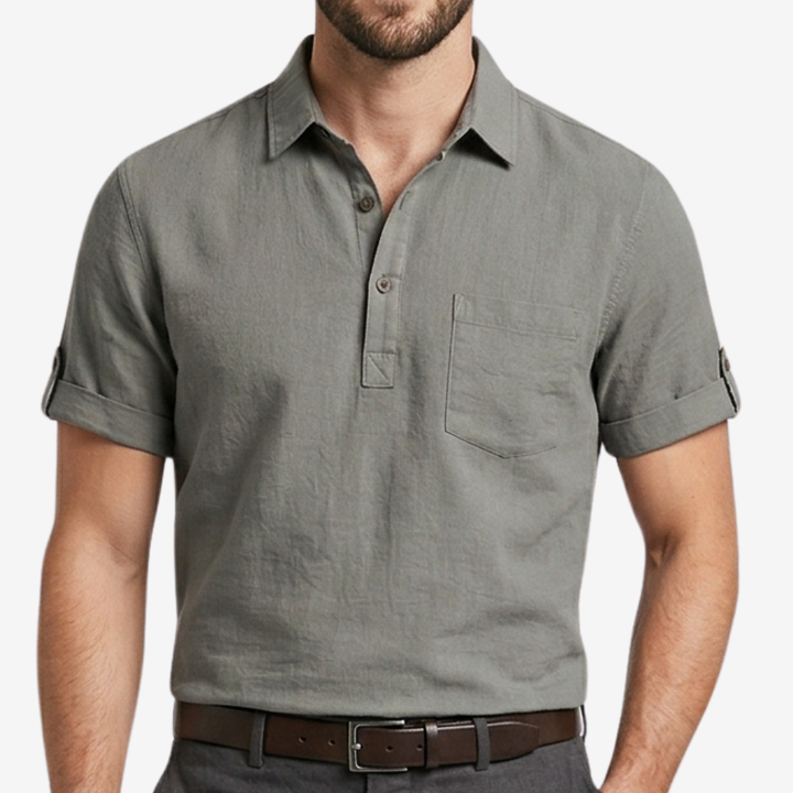 NOMU | Men's Short Sleeve Linen Polo Shirt – Relaxed Smart Casual Top