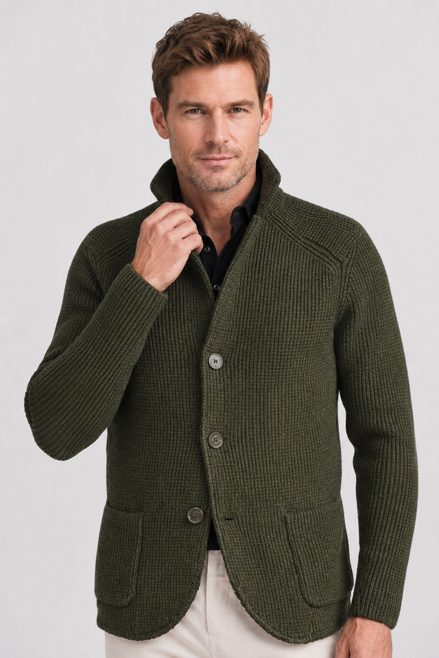 NOMU | Men's Knit Button Cardigan – Textured Smart Casual Sweater Jacket