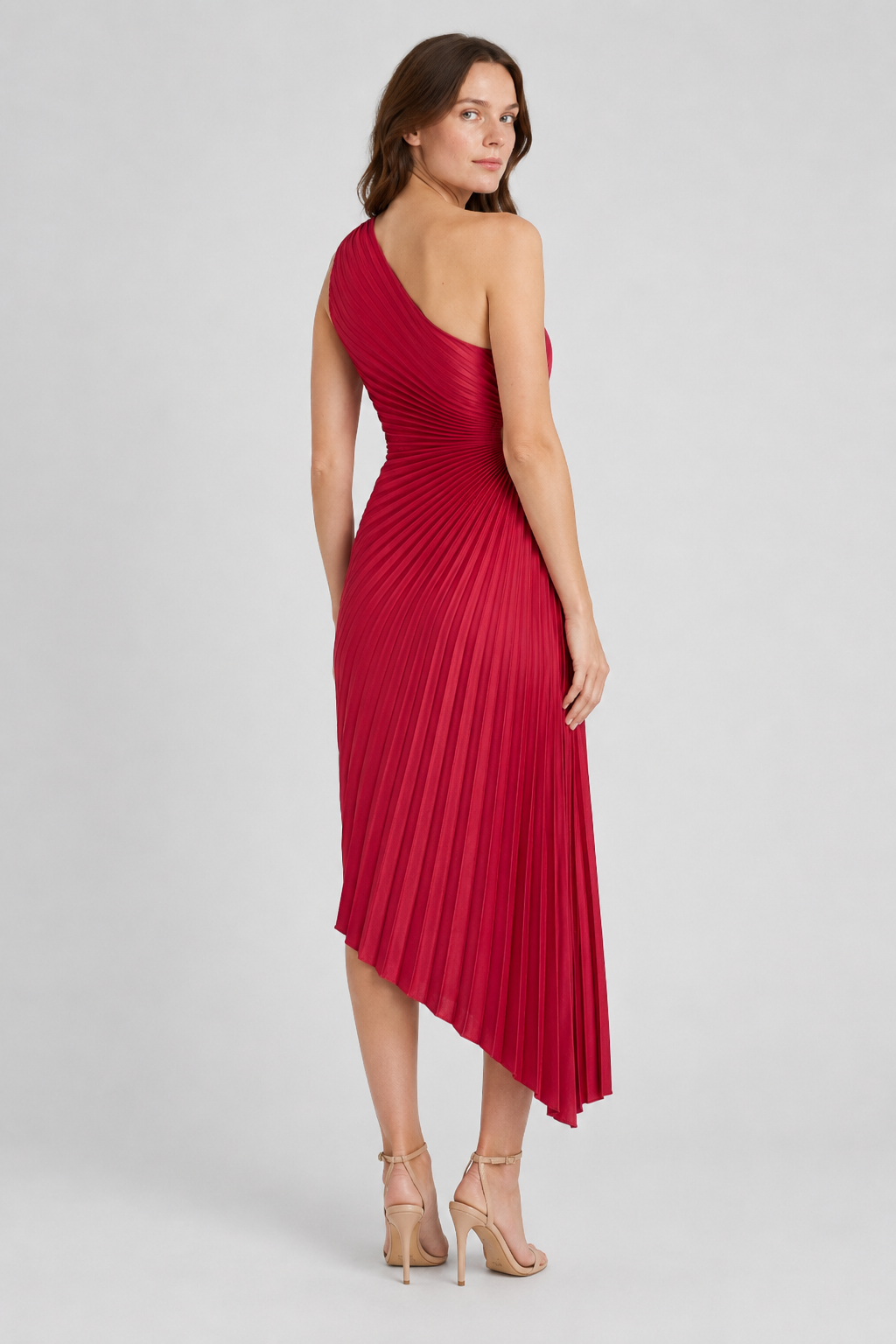NOMU | Women's One-Shoulder Pleated Midi Dress – Elegant Asymmetrical Evening Dress
