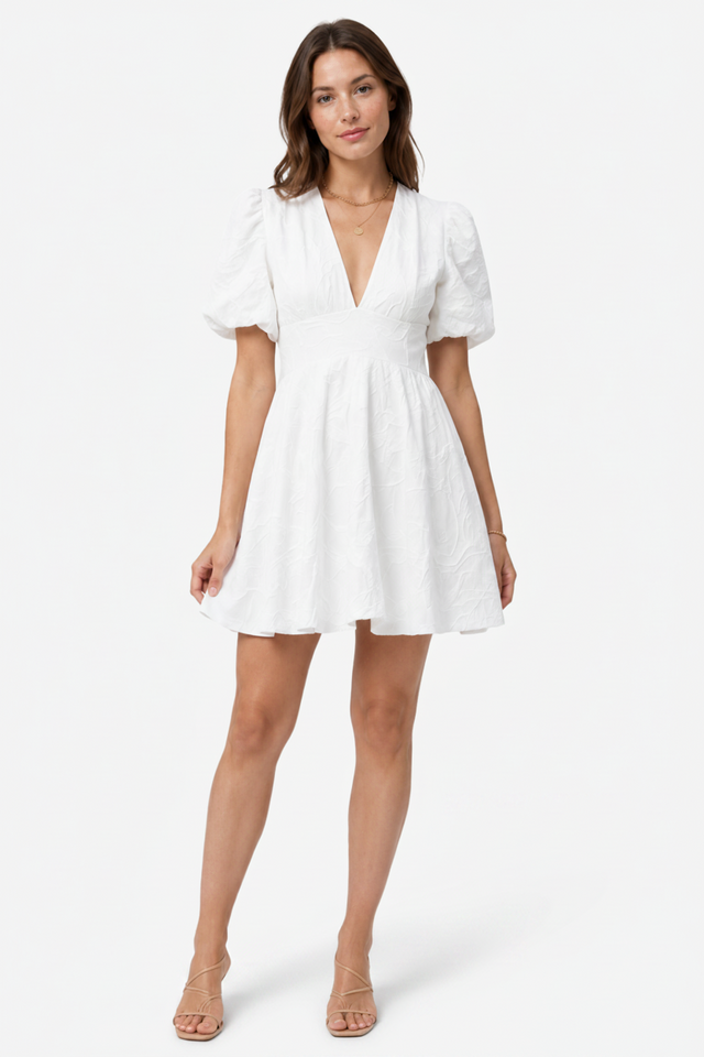 NOMU | Women's Mini Dress – V Neck Puff Sleeve A Line Design