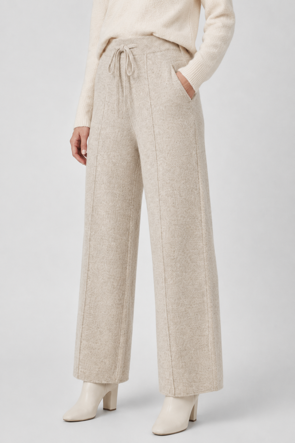 NOMU | Women's Knit Wide Leg Pants – Soft Drawstring Lounge Trousers