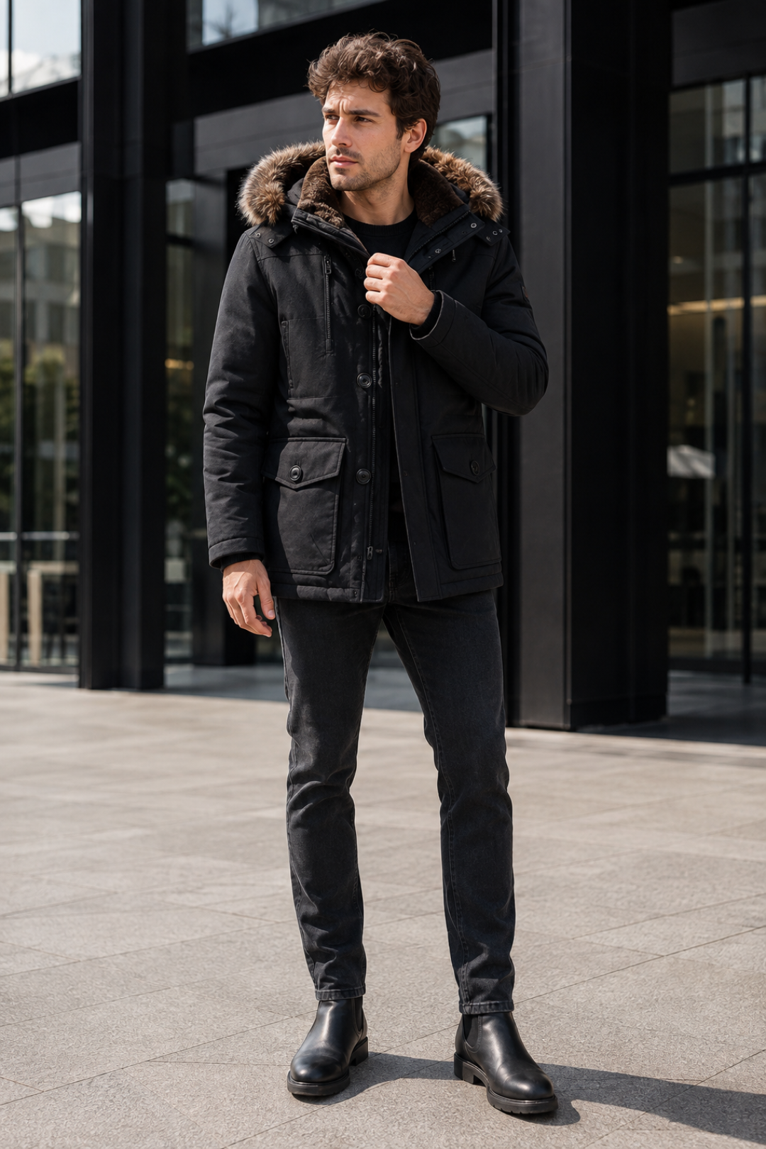 NOMU | Men's Winter Hooded Jacket – Faux Fur Trim Insulated Outdoor Design