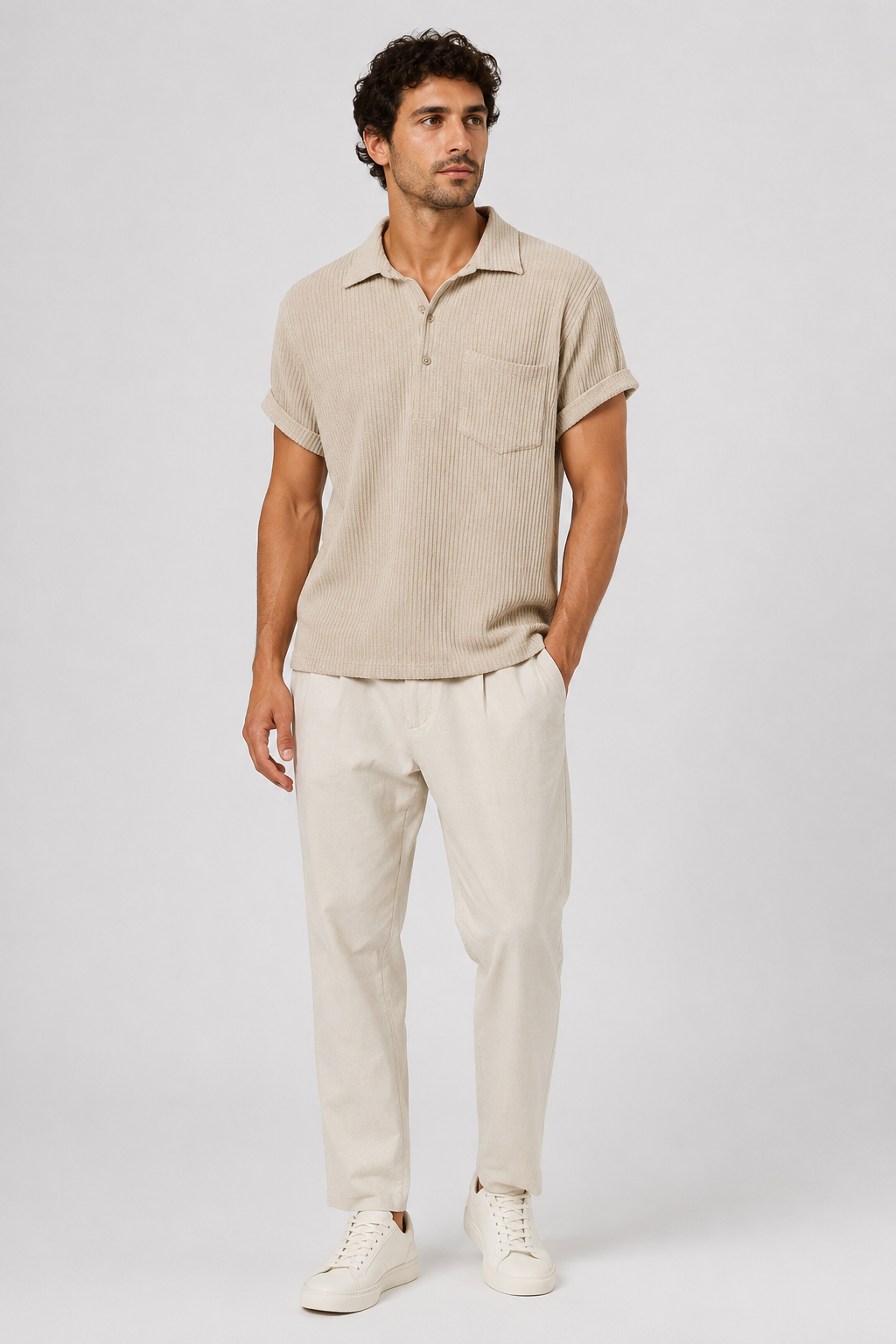 NOMU | Men's Ribbed Polo Shirt – Textured Short Sleeve Casual Fit