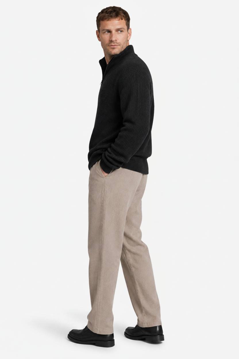 NOMU | Men's Quarter Zip Sweater – Ribbed Knit Stand Collar Long Sleeve Design