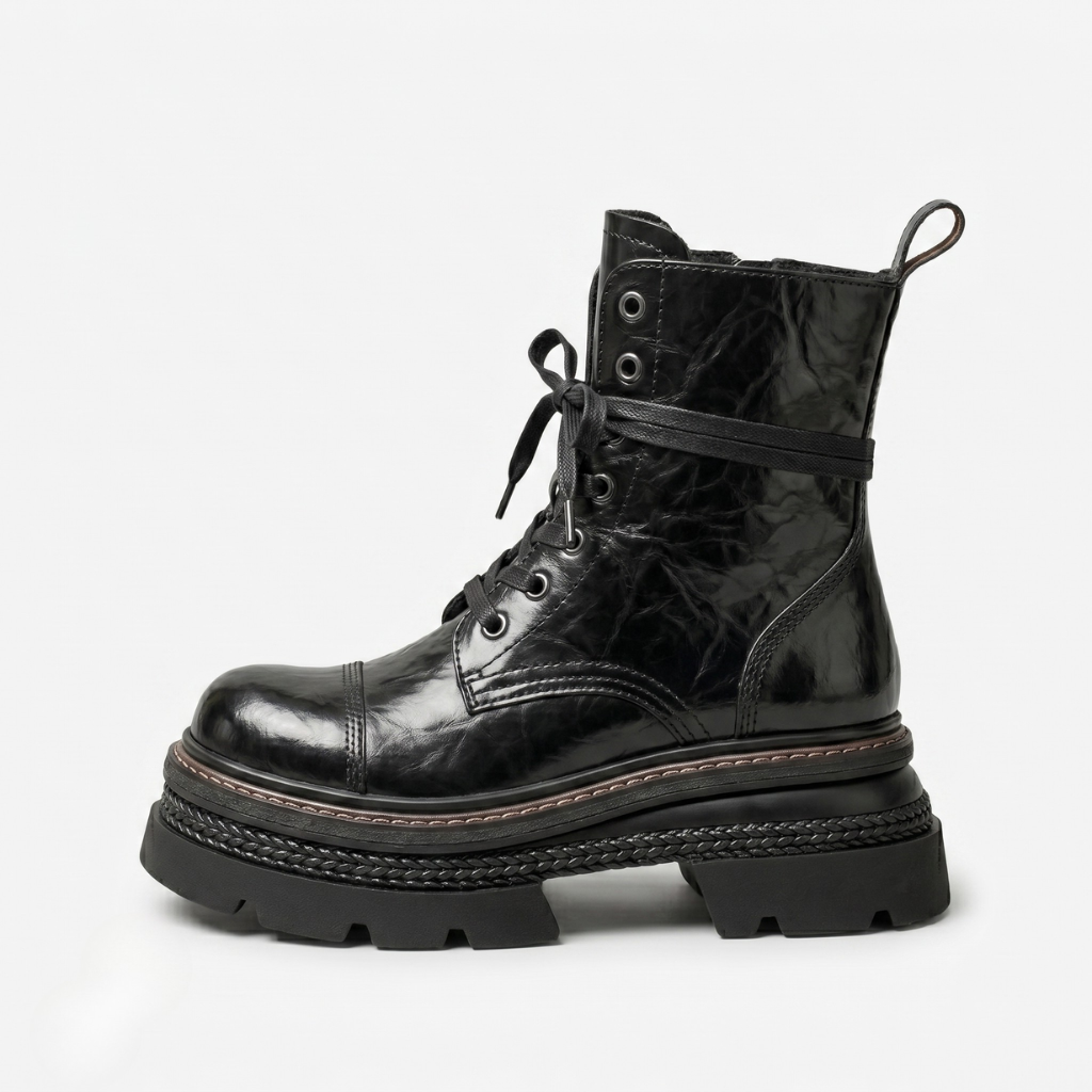 NOMU | Women's Chunky Combat Boots – Lace-Up Platform Ankle Boots
