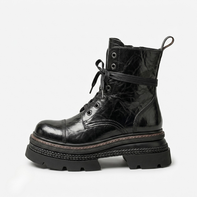 NOMU | Women's Chunky Combat Boots – Lace-Up Platform Ankle Boots