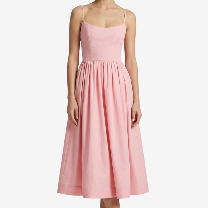 NOMU | Women's Sleeveless Square Neck Midi Dress – Elegant A-Line Casual Party Dress