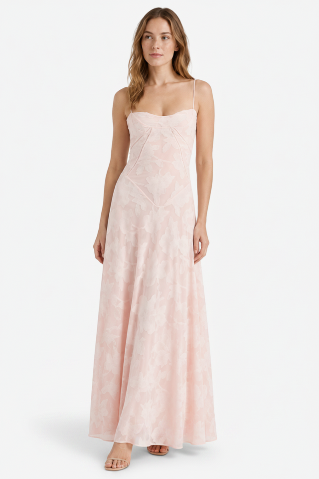 NOMU | Women's Mesh Maxi Dress – Spaghetti Strap Floral Overlay Fitted Design