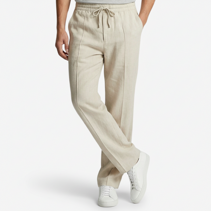 NOMU | Men's Linen Blend Pants – Elastic Drawstring Straight Leg Design