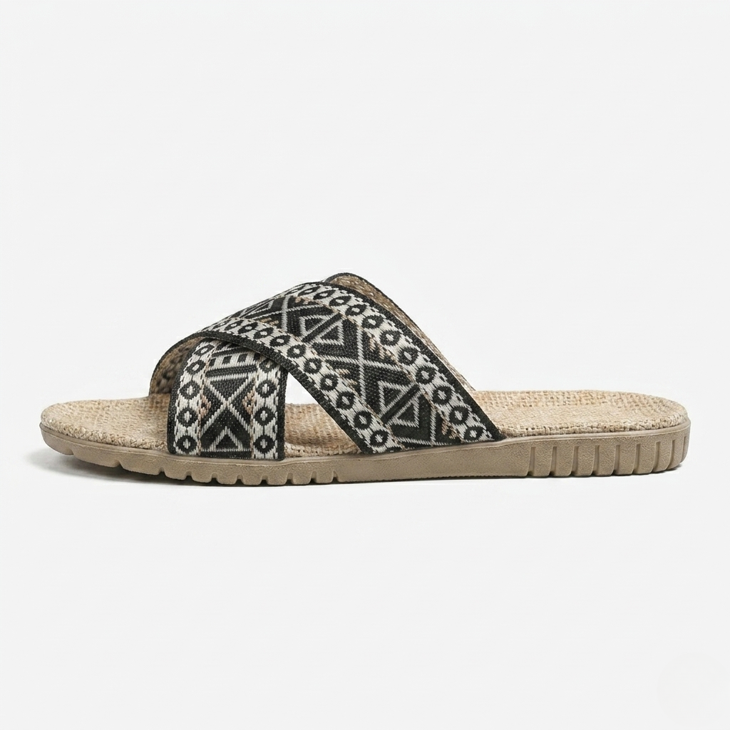 NOMU | Women’s Patterned Cross Strap Slide Sandals