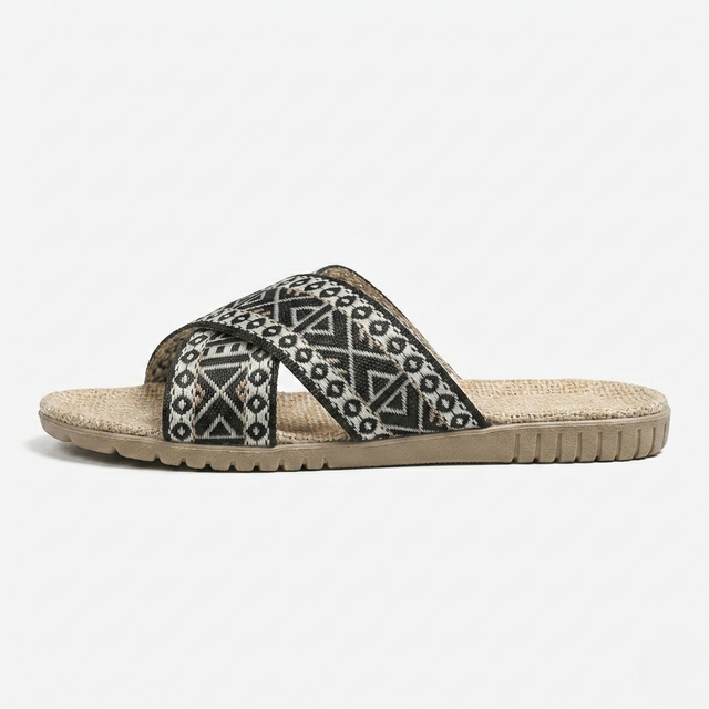 NOMU | Women’s Patterned Cross Strap Slide Sandals