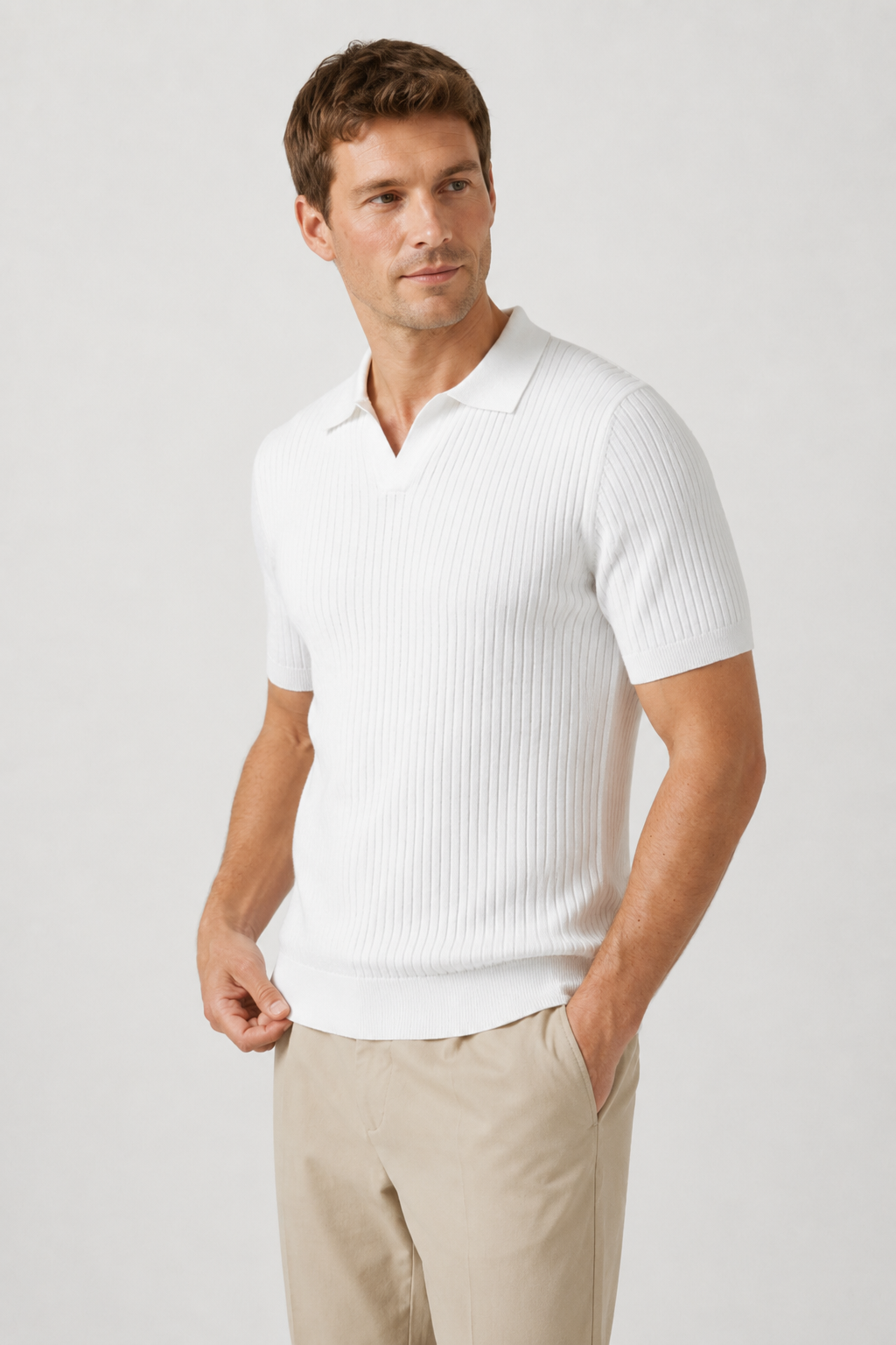 NOMU | Men's Ribbed Knit Polo Shirt – Modern Smart Casual Short Sleeve Top