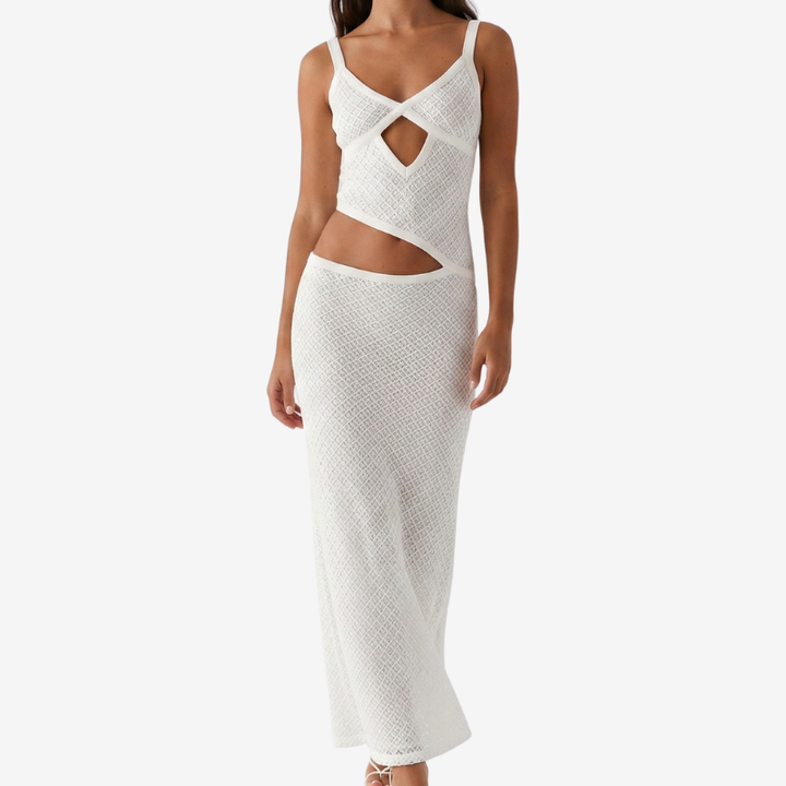 NOMU | Women's Cut-Out Maxi Dress – Sleeveless Crisscross Knit Bodycon Design