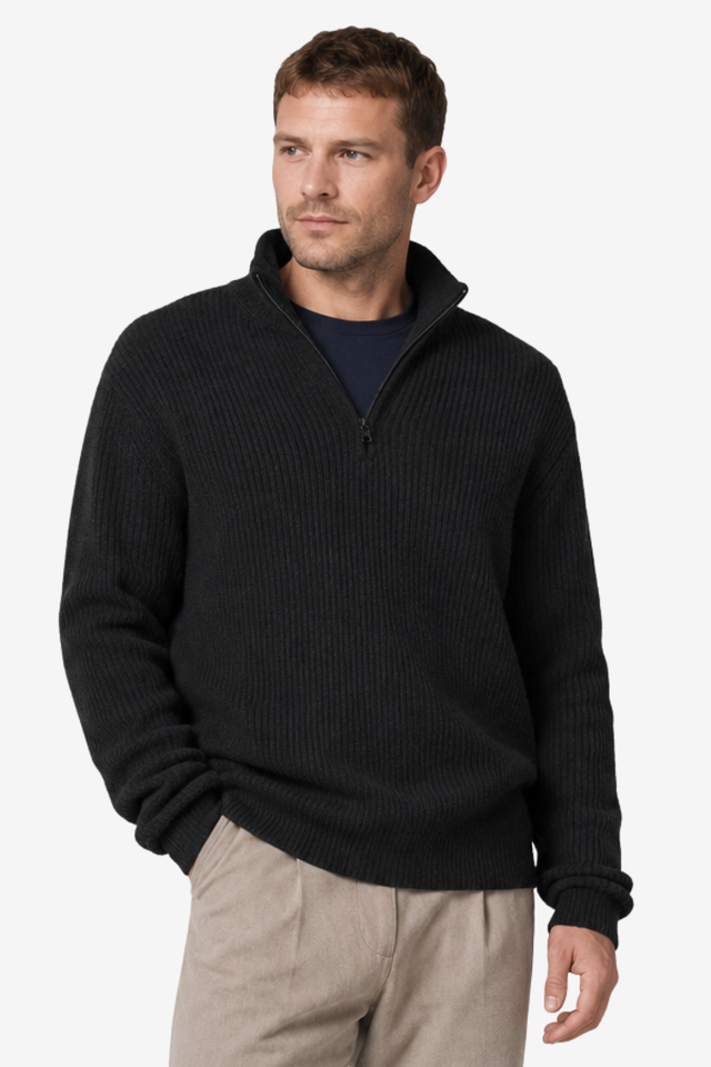 NOMU | Men's Quarter Zip Sweater – Ribbed Knit Stand Collar Long Sleeve Design
