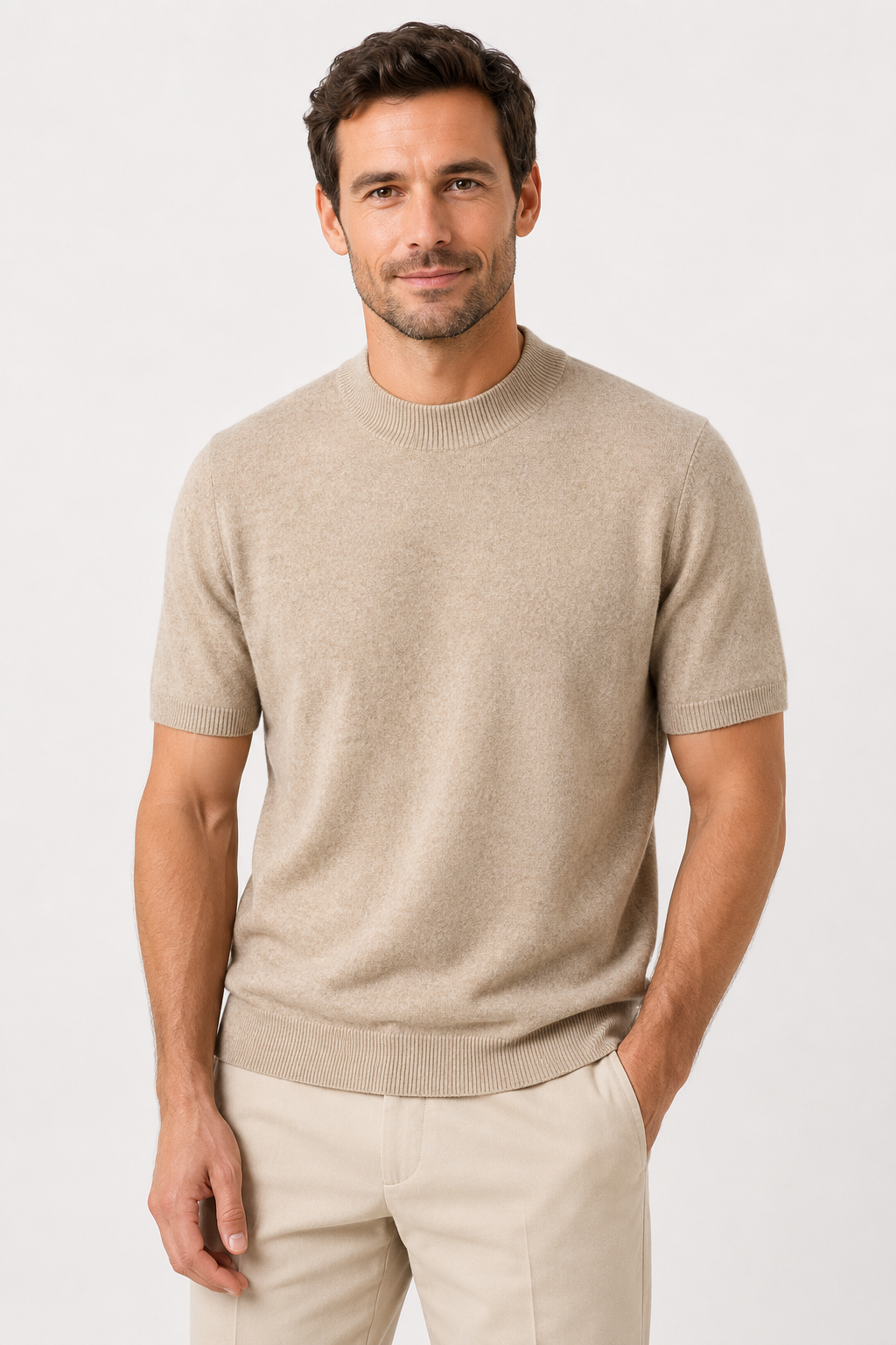 NOMU | Men's Knit Mock Neck Shirt – Minimalist Short Sleeve Design