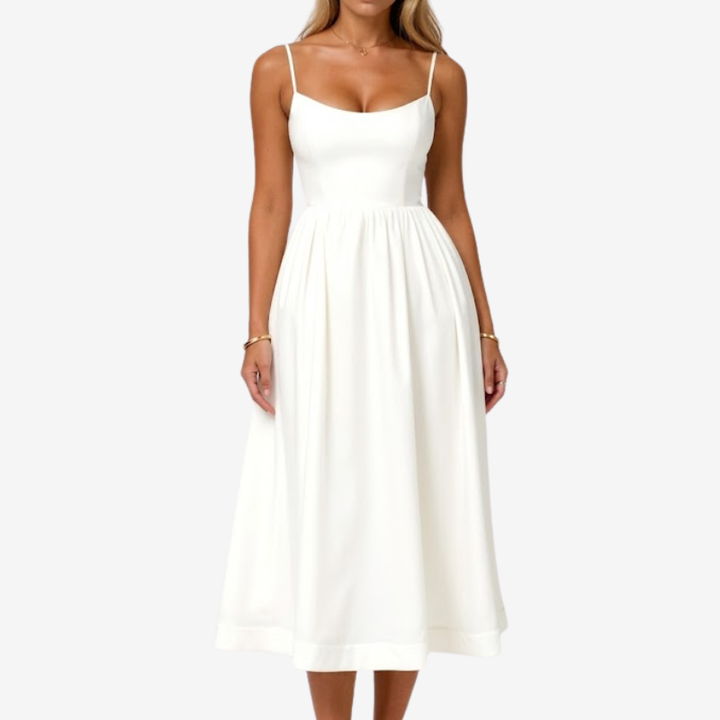 NOMU | Women's Sleeveless Midi Dress – Spaghetti Strap Flowy A-Line Design
