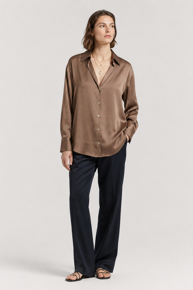 NOMU | Women’s Long Sleeve Button-Up Satin Blouse