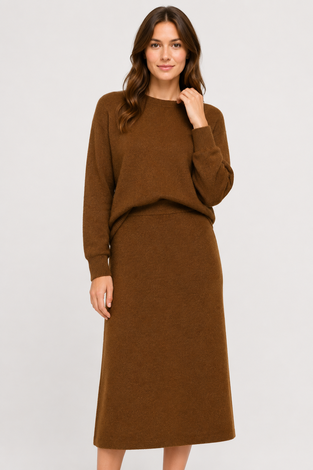 NOMU | Women's Knit A-Line Midi Skirt – Soft Minimalist Sweater Skirt