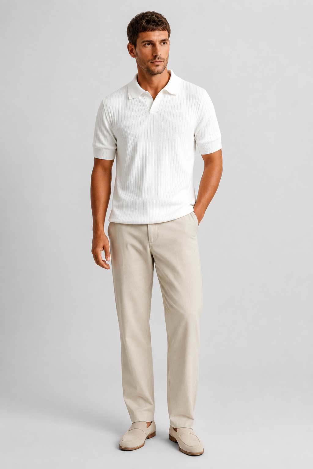 NOMU | Men’s Ribbed Knit Short Sleeve Polo Shirt