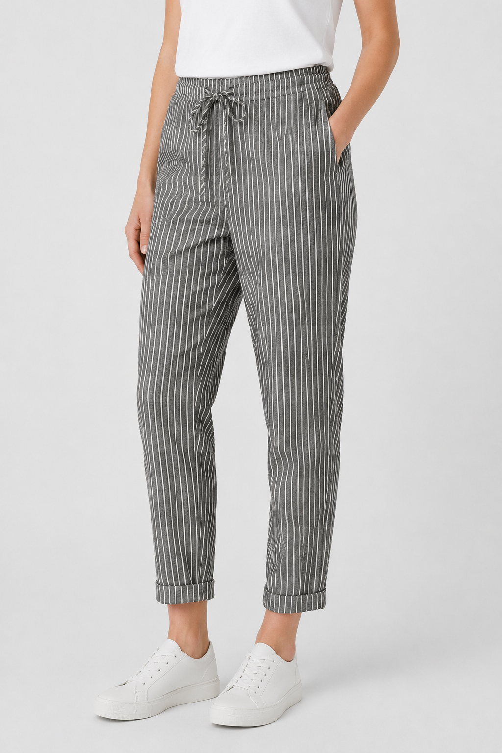 NOMU | Women's Striped Drawstring Pants – Relaxed Fit Casual Ankle Trousers