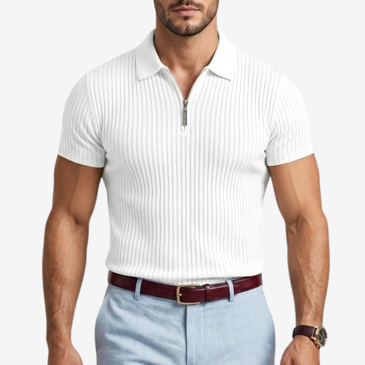 NOMU | Men's Ribbed Knit Polo Shirt – Zip Collar Slim Fit Design