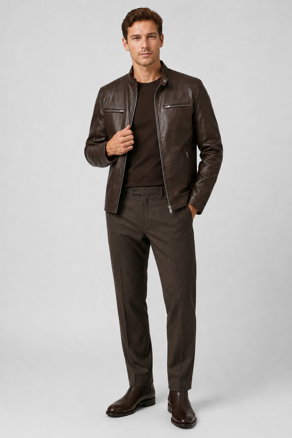 NOMU | Men's Classic Faux Leather Jacket – Minimalist Zip-Up Biker Outerwear