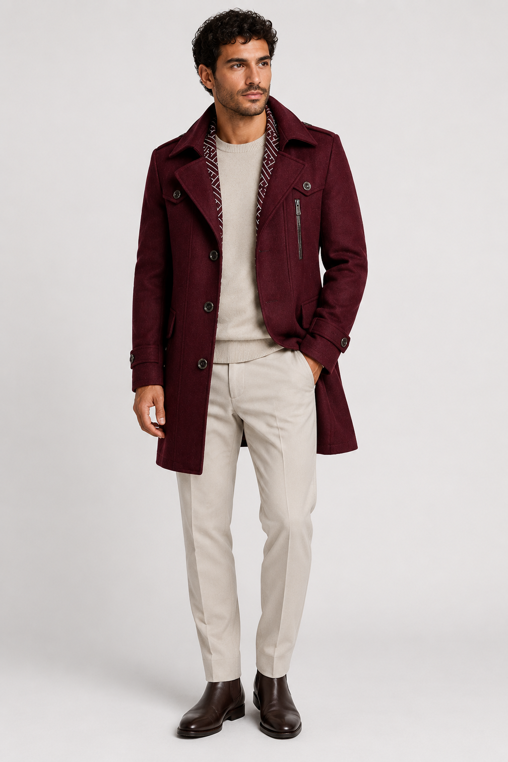 NOMU | Men's Wool Blend Military Overcoat – Tailored Button Front Coat