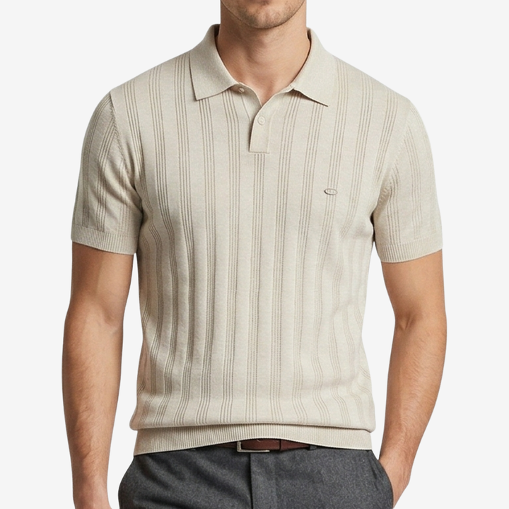 NOMU | Men’s Textured Vertical Stripe Knit Polo Shirt
