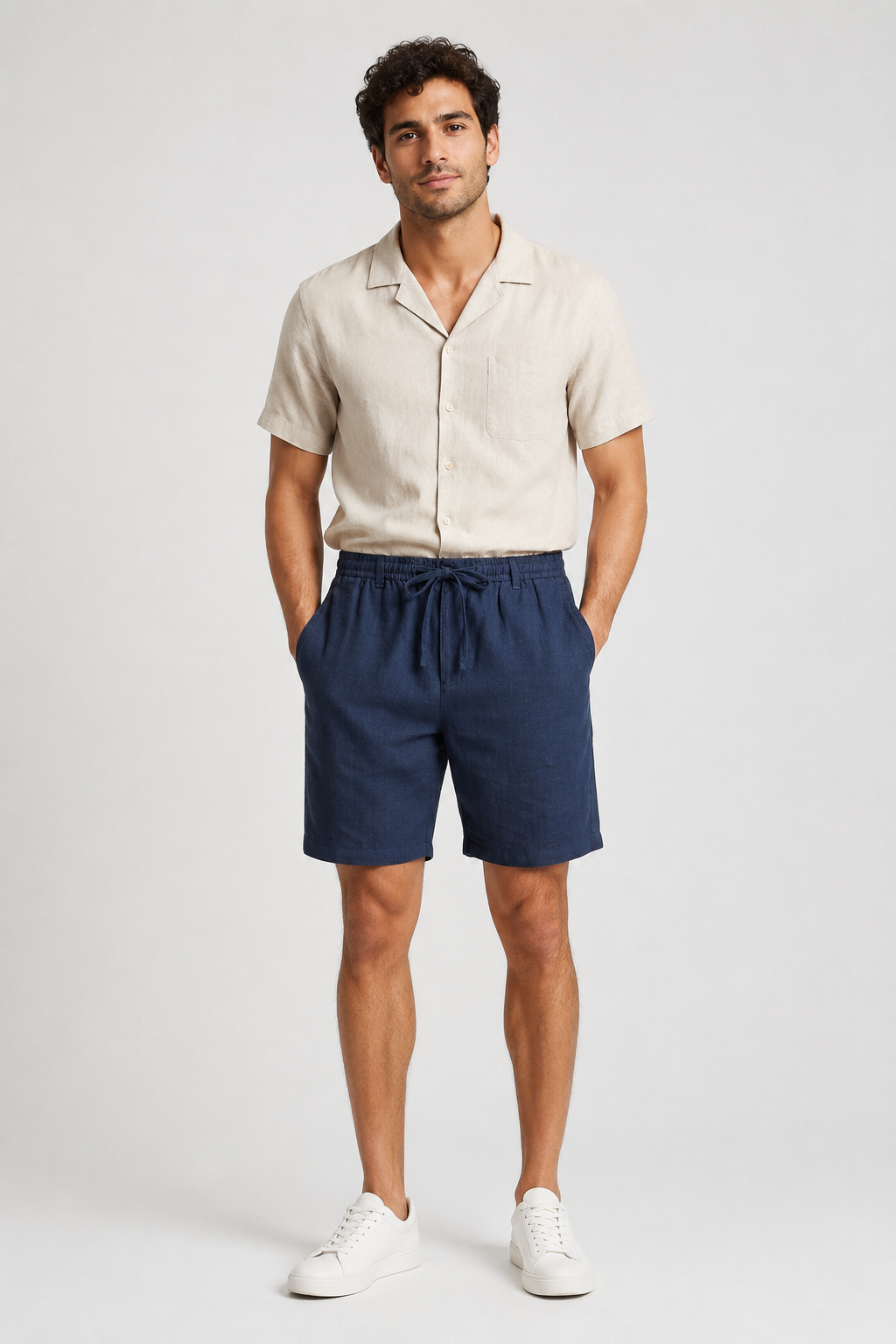 NOMU | Men's Linen Blend Drawstring Shorts – Relaxed Fit Casual Summer Shorts