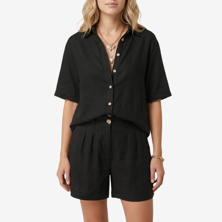 NOMU | Women's Relaxed Linen Shirt & Tailored Shorts Set – Minimalist Summer Co-Ord Outfit