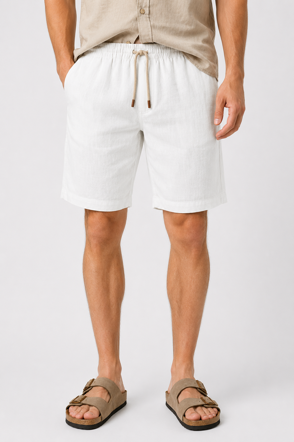 NOMU | Men's Linen Blend Shorts – Drawstring Elastic Waist Casual Design