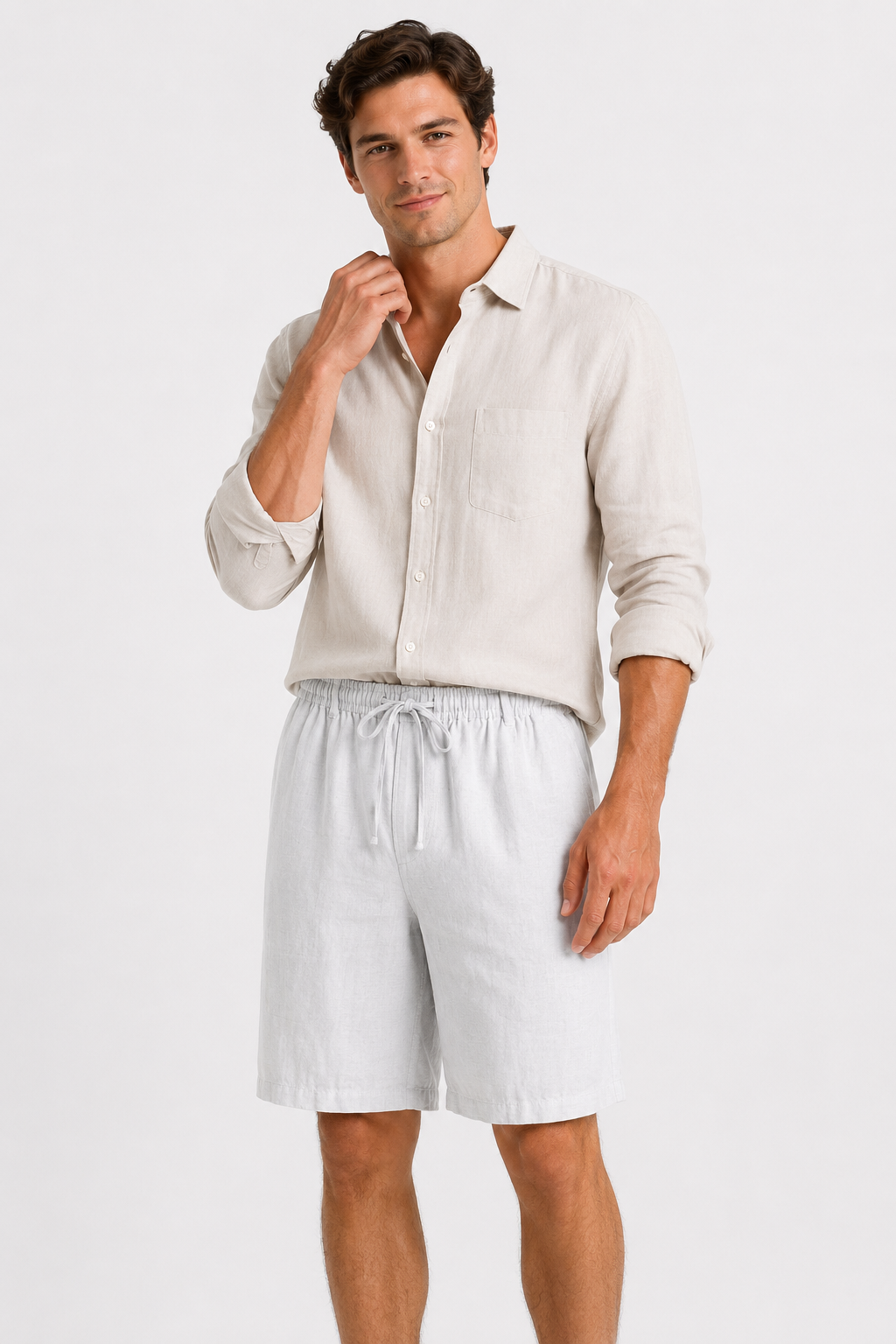NOMU | Men's Linen Blend Drawstring Shorts – Relaxed Fit Casual Summer Shorts