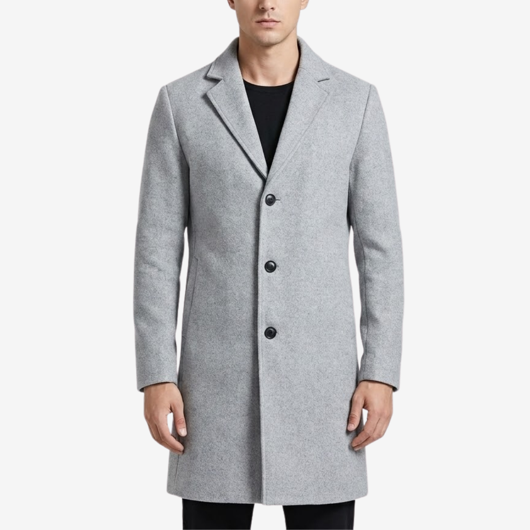 NOMU | Men's Classic Wool Blend Overcoat – Tailored Single-Breasted Coat