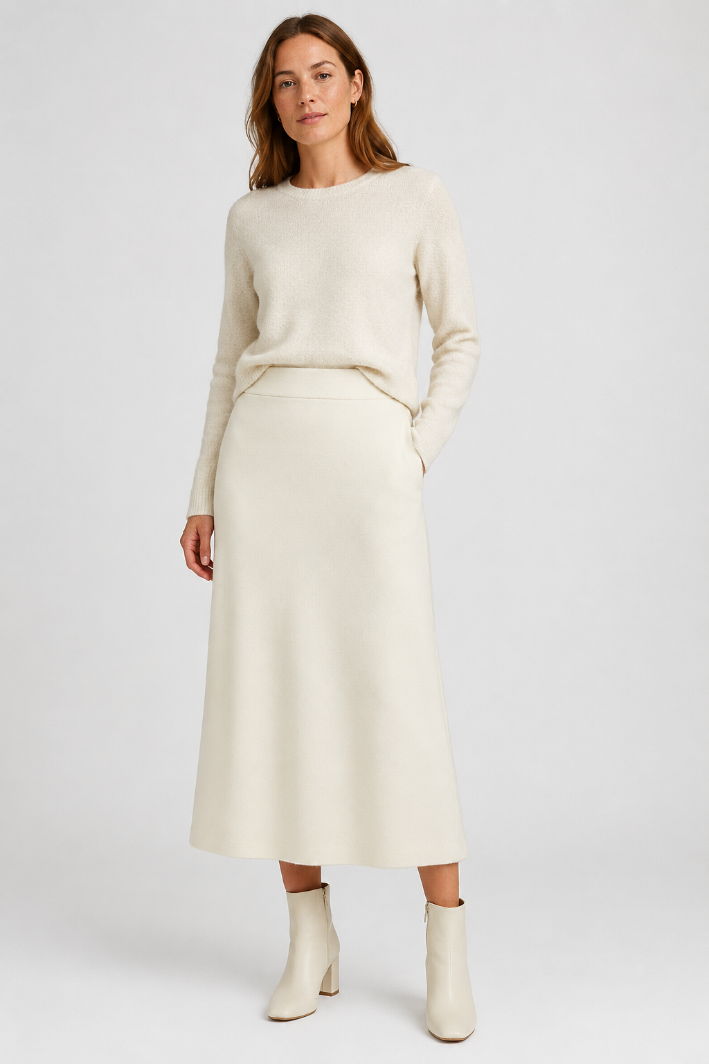 NOMU | Women's Knit A-Line Midi Skirt – Soft Minimalist Sweater Skirt