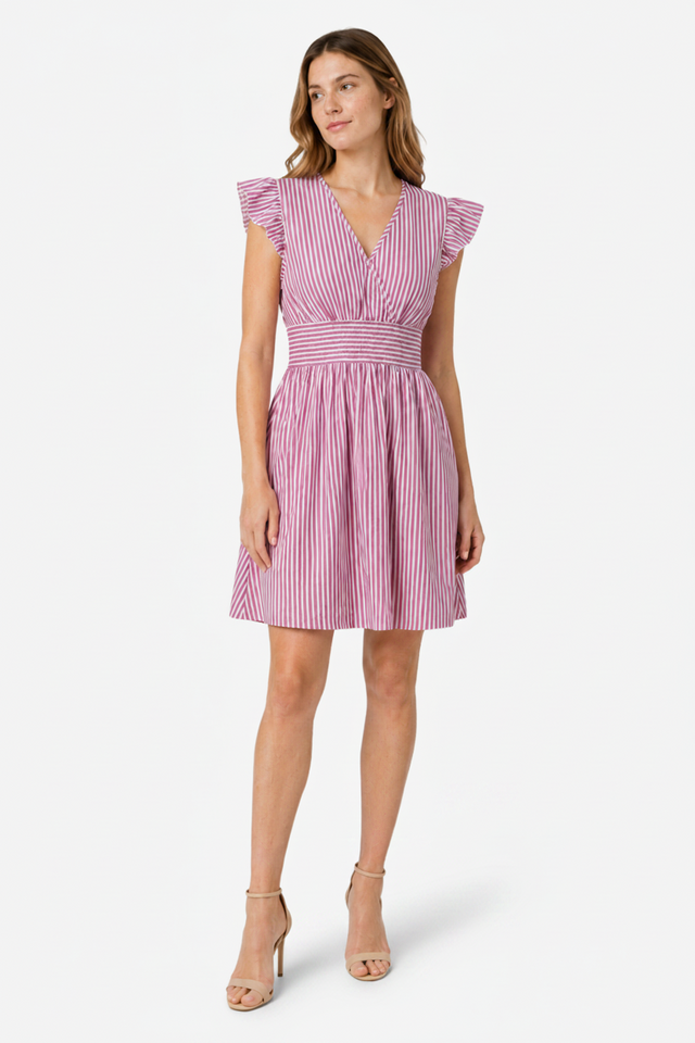 NOMU | Women's Striped Mini Dress – Ruffle Sleeve Smocked Waist Design