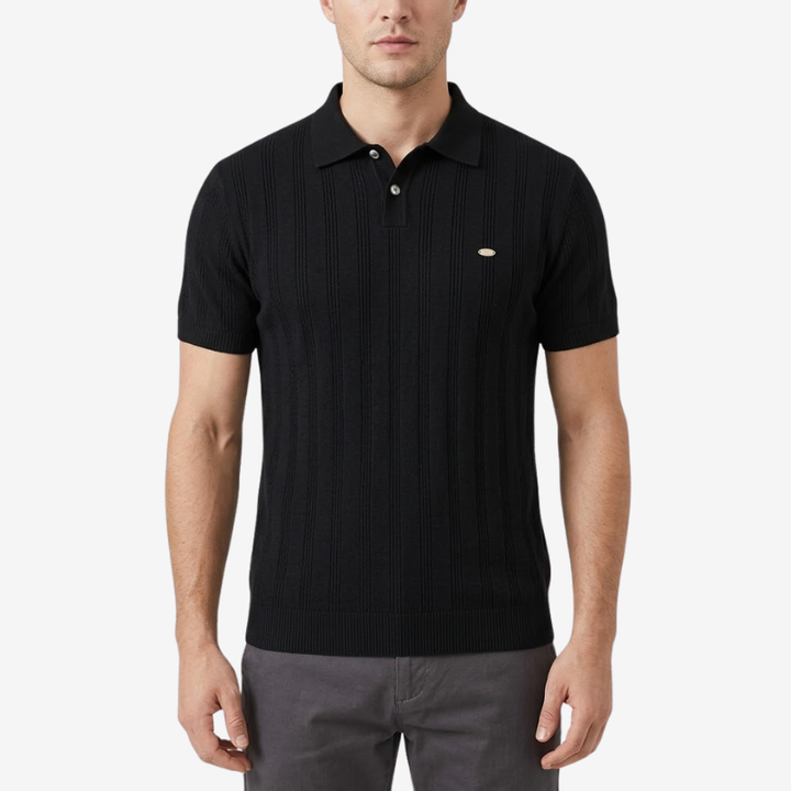 NOMU | Men's Textured Knit Polo Shirt – Slim Fit Smart Casual Short Sleeve Top