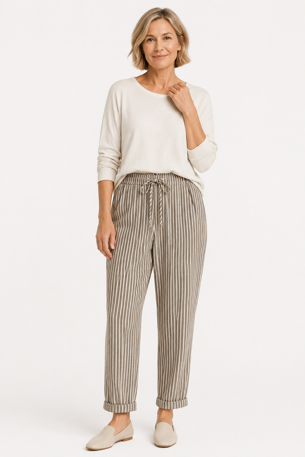 NOMU | Women's Striped Drawstring Pants – Relaxed Fit Casual Ankle Trousers