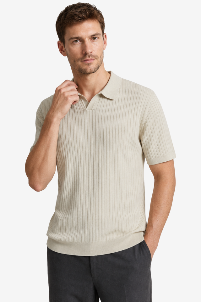 NOMU | Men's Ribbed Knit Polo Shirt – Minimalist Smart Casual Short Sleeve Top