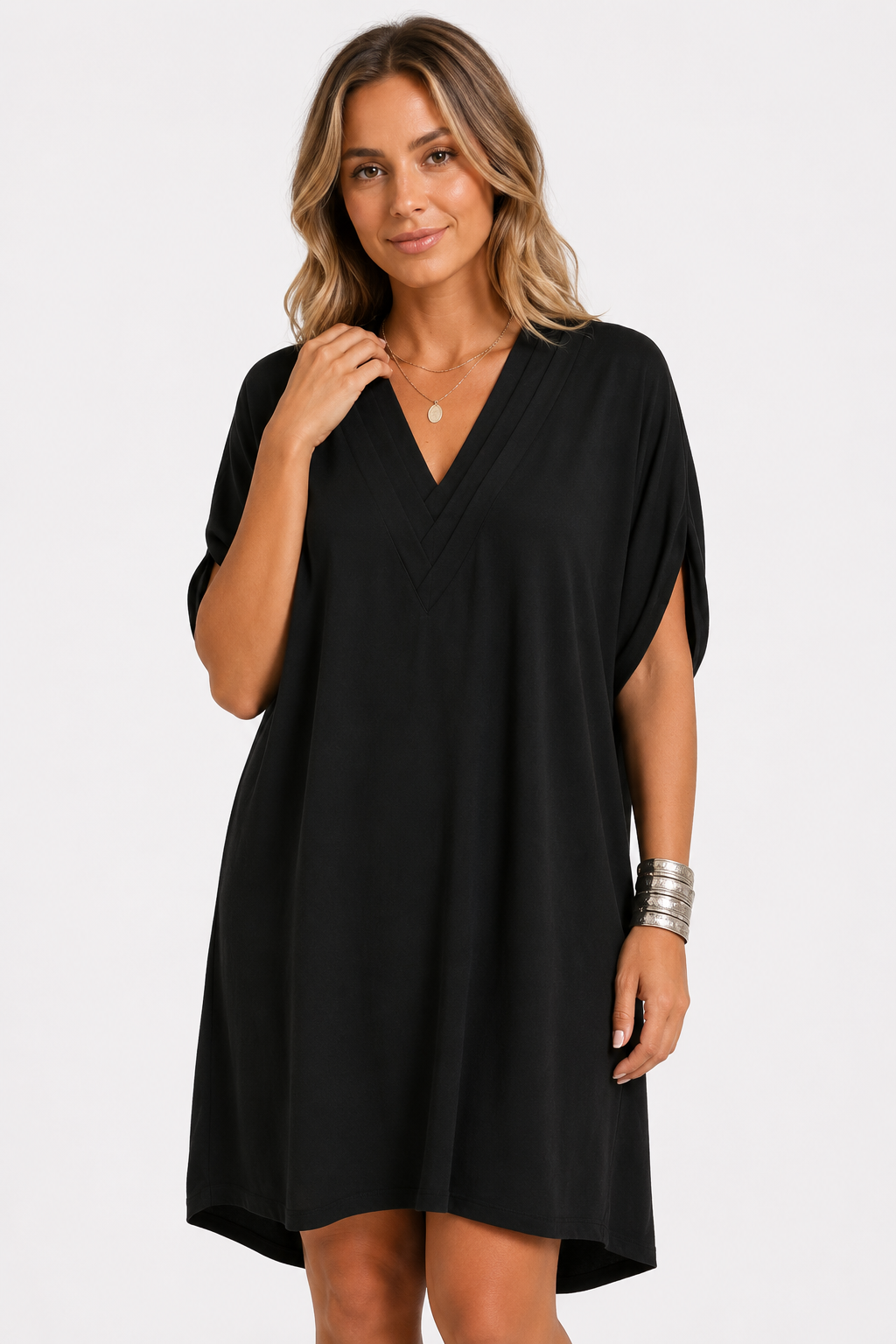 NOMU | Women's Casual V-Neck Loose Mini Dress – Comfortable Short Sleeve Everyday Dress