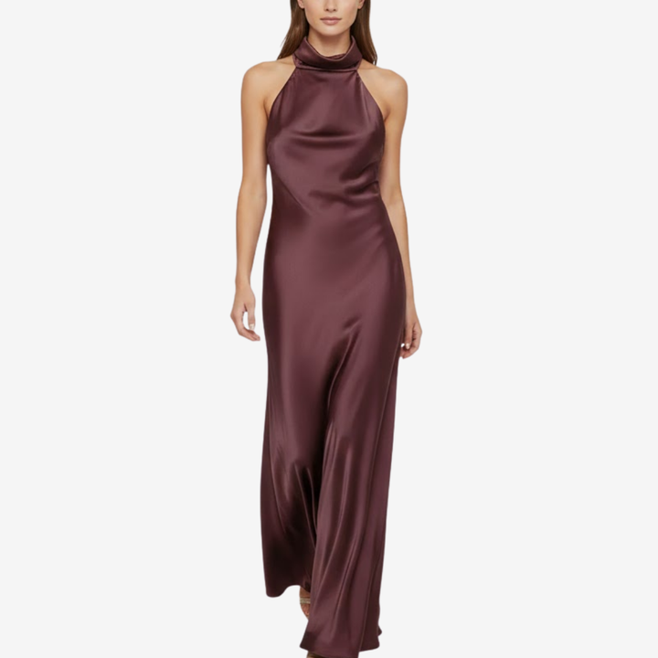 NOMU | Women's Satin Halter Maxi Dress – Elegant Sleeveless Evening Gown