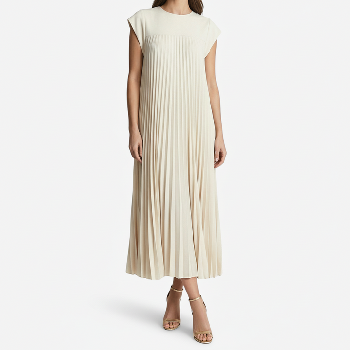 NOMU | Women's Pleated Cap Sleeve Maxi Dress – Elegant Flowing Midi Evening Dress